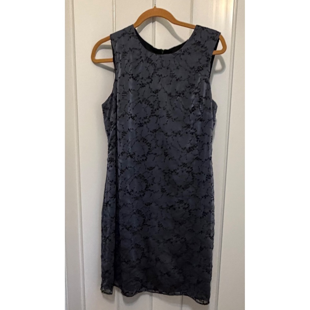 Tessuto Women Slate Blue Black Floral Embroidered Shift Dress 12 1005TW USA